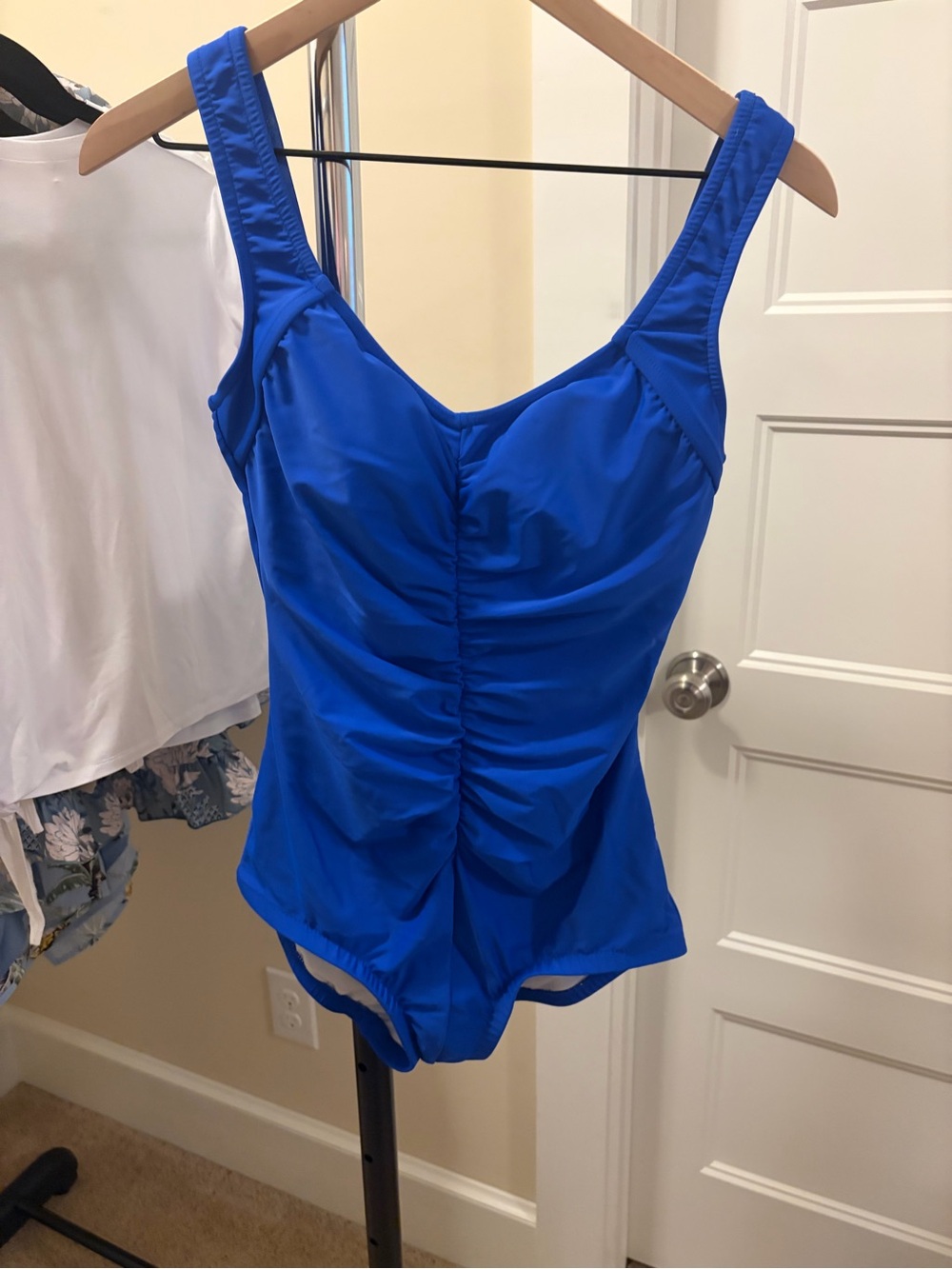 Blue Women's One-Piece Swim Suit - Classic Ruched Front